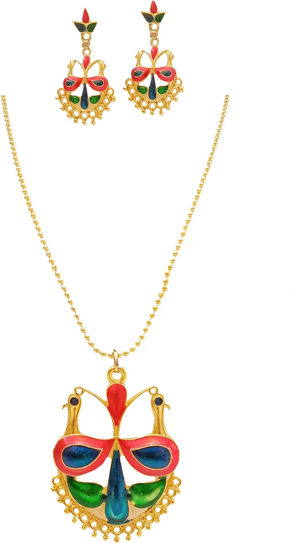 Assamese_Traditional_Gold_Plated_Multicolour_Mayur_Design_Chain_Jewellery_Set_For_Women